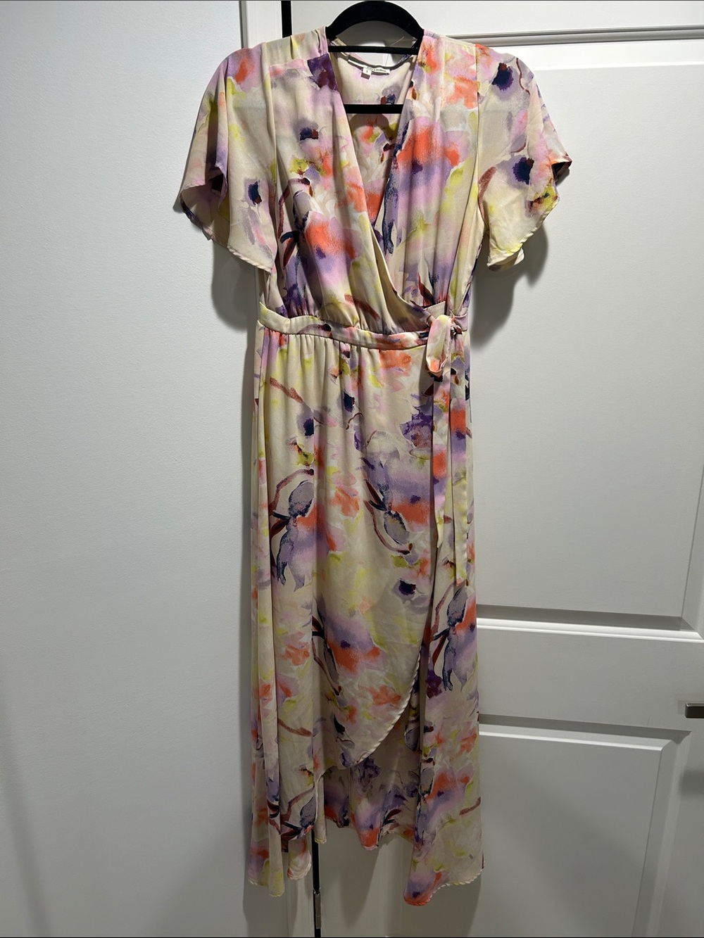 june & hudson Pastel Floral High-Low Wrap Dress - Pink, Purple, Coral
